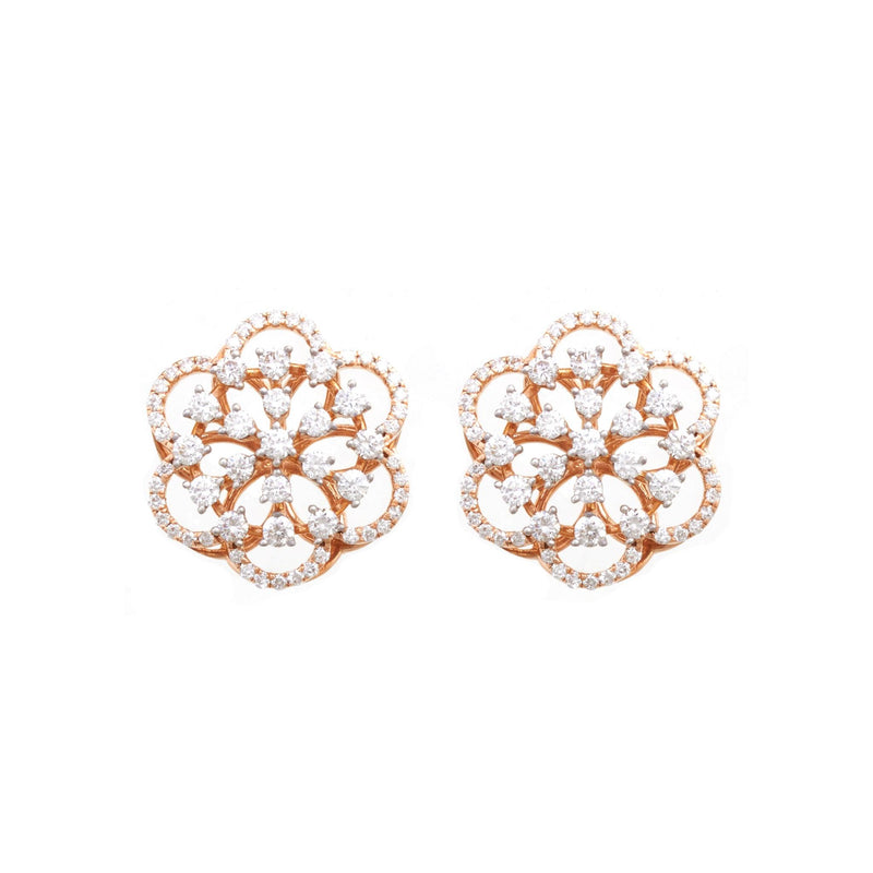 Classic Shine Floral Diamond Stud Earrings - zaveribros.com