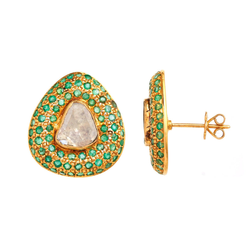 HoneyComb 18Kt Gemstone Polki Studs - zaveribros.com