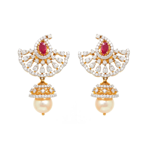 Charming Pearl 18Kt Diamond Jhumkas - zaveribros.com