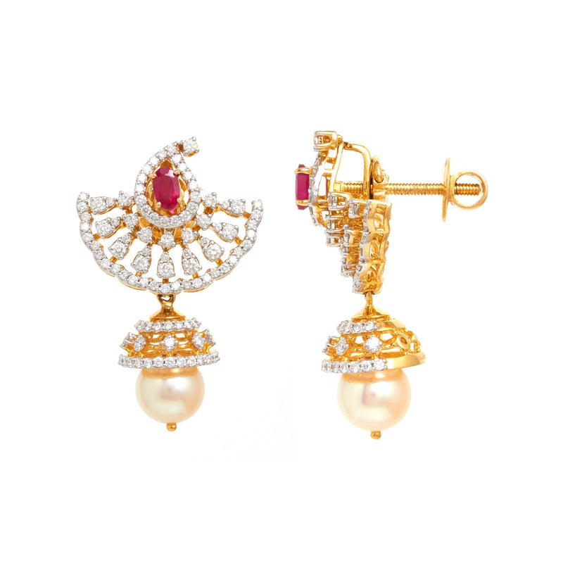 Charming Pearl 18Kt Diamond Jhumkas - zaveribros.com