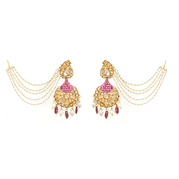 Elegant Traditional 18KT Polki Chandbali Earrings - zaveribros.com