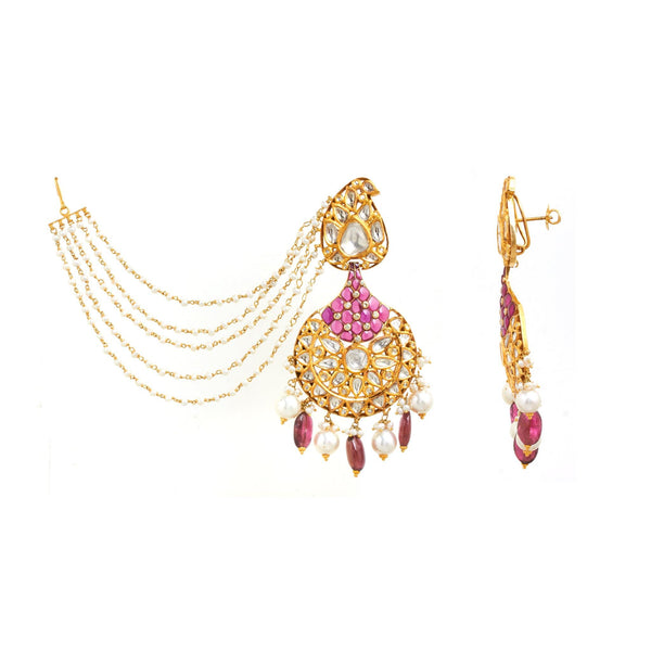 Elegant Traditional 18KT Polki Chandbali Earrings - zaveribros.com