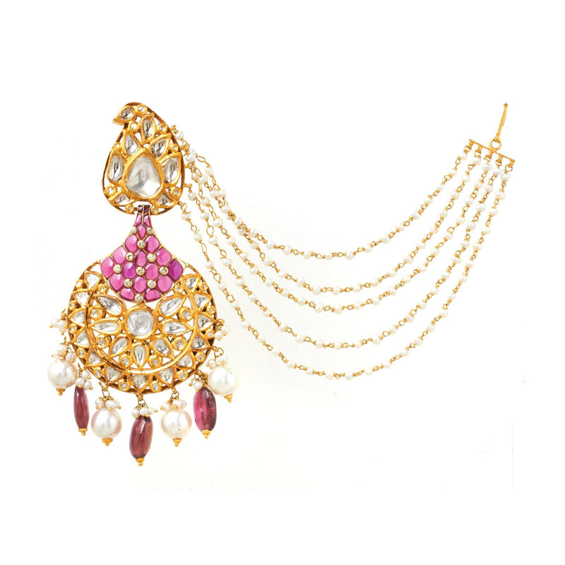 Elegant Traditional 18KT Polki Chandbali Earrings - zaveribros.com