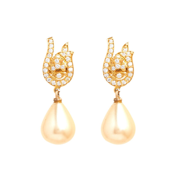 Dancing Doll 18Kt Diamond Pearl Drop Earrings - zaveribros.com