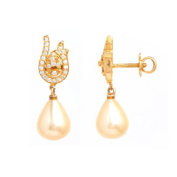 Dancing Doll 18Kt Diamond Pearl Drop Earrings - zaveribros.com