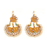 Traditional Peacock Polki Chandbali Earrings - zaveribros.com