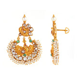 Traditional Peacock Polki Chandbali Earrings - zaveribros.com