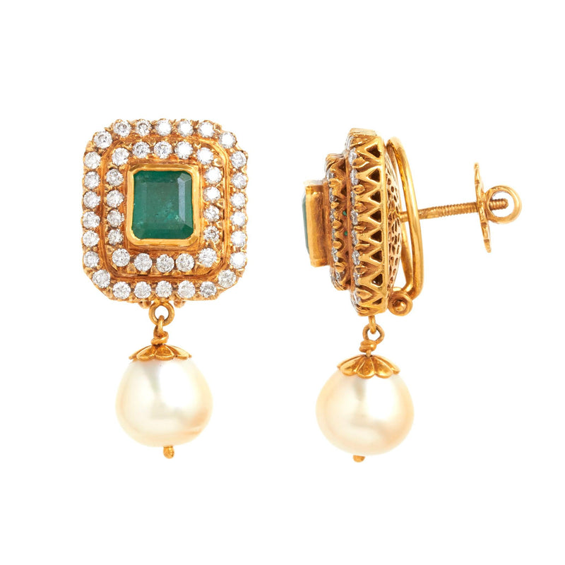 Dazzling Diamond Pearl Drop Earrings - zaveribros.com