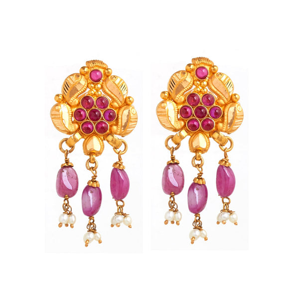 Sameera Gold Gemstone Earrings - zaveribros.com