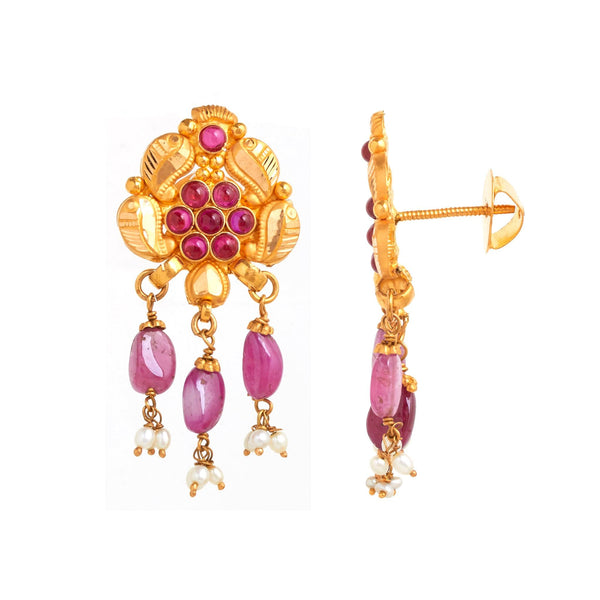 Sameera Gold Gemstone Earrings - zaveribros.com