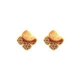 Decorative Floral Gold Stud Earrings - zaveribros.com