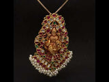 "The Radiant Aura of Goddess Laxmi - 22Kt Gold Pendant with Polki, Gemstones, and Pearls"